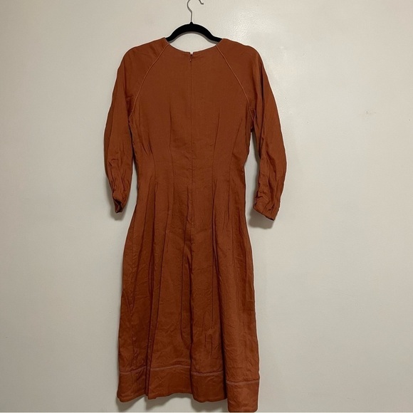 Veronica Beard Terracotta Copper Claudia Linen Blend Zip Front Midi Dress - Picture 6 of 8